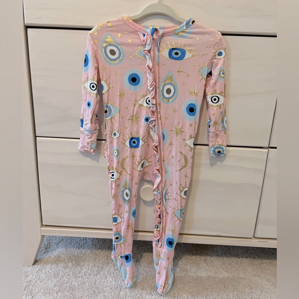 Posh peanut limited edition evil eye ruffle zipper onesie